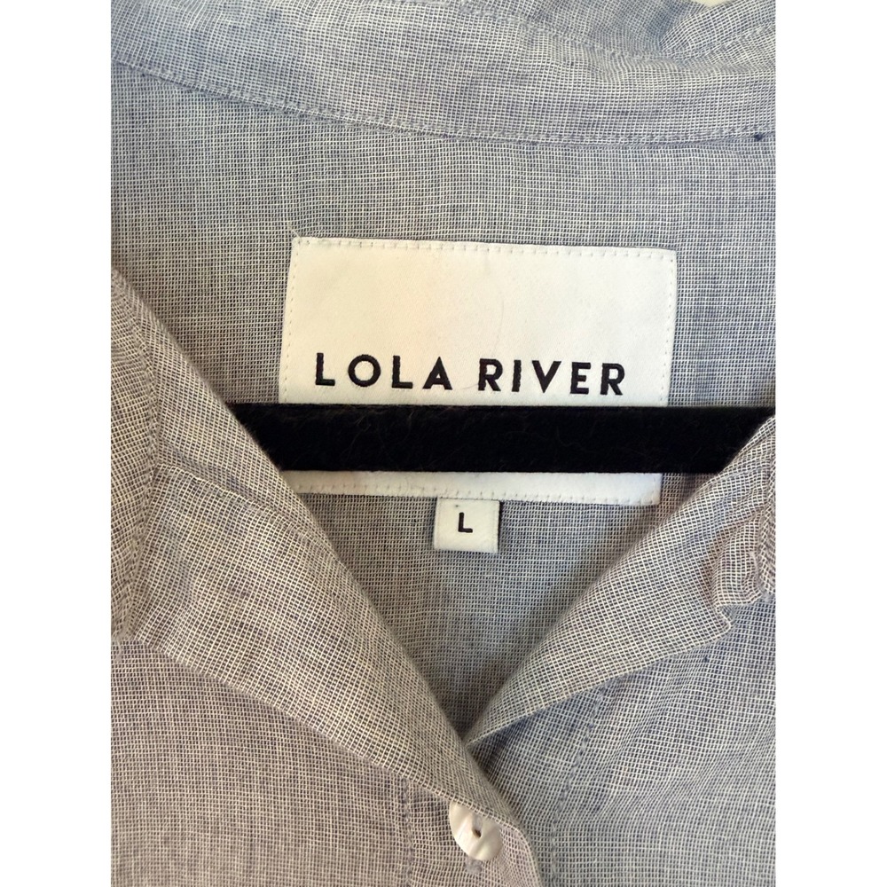 Lola River Blue Cotton Button Down Shirt Oversized High Low Chambray Top - Picture 3 of 5